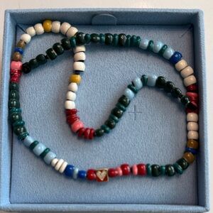 Multicolor Beaded Necklace With Diamond Heart Bead - 16”